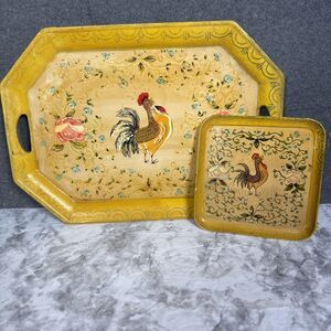 Vintage Isco Paper Mache Tray Plate Hand Painted Alcohol Proof Lot Of 2 Japan